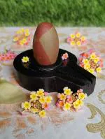 SHIVAM VASTU KALA SHIVLING ART Narmada Shivling Narmadeshwar Shiva Lingam with Narmada Stone Jaladhari Stand for Home , Office Pooja & Maditation & Prayer Dhayn Shadhna ( 1.5 INCH Lingam - 3 INCH Base)