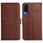 Genron Vivo Y51 2020 Flip Back Cover, Full Body Protection Wallet Style Magnetic Closure Leather Flip Cover Case for Vivo Y51 2020 (Brown)