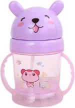 Mom's Pride Purple Plastic Baby Opaque Soft Straw Sipper White Anti Spill Sippy Cup With Adjustable Strap - 300 Ml