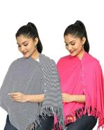 nene Breastfeeding Multi Purpose Scarf The Jersey Cotton Nursing Shawl, Breathable Breastfeeding Cover- Pack of 2 Large Size 180cmX55cm (Navy-DarkPink)
