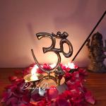 Blissful Decors Pure Brass Gold Plated Religious 'OM' Symbol Statue Idol with Oil Diya or Agarbatti Stand for Temple, Home, Office Decoration