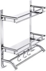 Flaner Stainless Steel Wall Mounted Rack/Stand/Shelf For Kitchen And Bathroom Accessories Stainless Steel Wall Shelf (No. Of Shelves - 2, Silver)