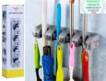 ULTRAZON Multicolor Plastic 4 Slot Position With 5 Hook Mop Holder And Broom Holder Wall Mounted