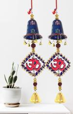 PALPAL Blue Paper Mache Car Rear View Jhumer Mirror Decor 27cm - Pack Of 2