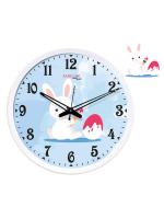Random 12-Inch Cute Rabbit Painting Wall Clock with 1 Rabbit Shape Plaque (Quartz Movement, White Frame)