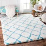 Hitex Carpet Polyester Sky Blue, Ivory Modern Geometric 3D Textured Thick And Soft Shaggy Fur Rug - 7 X 7