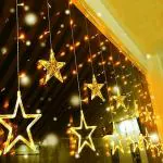 CORALTREE Star Led Light with 12 Hanging Stars 136 LED Lights, Curtain Decorative Star Lights, Decoration Lights for Diwali Christmas String Fairy Lights Diwali Lights (One Piece)