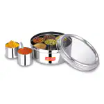 SHREE GAUTAM Stainless Steel Classic Shape Masala (Spice) Box/Dabba/Organiser with See Through Lid with 7 Containers and 1 Small Spoon (Large)