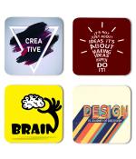 Whats Your Kick Creative Mind Creative Quotes Printed Set of 4 Coaster With Metal Stand