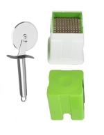 Blue Wonder Stainless Steel SS Pizza Cutter With Steel and Plastic Potato Chipser French Fries Chips Maker Machine Snacks Finger, Potato Finger Chips Cutter and (Multicolour, Pack of 2)