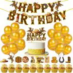 Zyozique Cowboy Birthday Party Decoration Pack 37 Pcs, Cowboy Theme Party Supplies Include Happy Birthday Banner Cake Cupcake Toppers Balloons Set for Cowboy Party