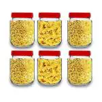 Hofex 500 gram capacity Round Shape Glass Jar Red Plastic Lid-6 Pieces,(500 ML / 0.5 KG) Glass Jar With Wide Mouth For Storing Liquid Items Dry fruit Spices Herbs Jam Jelly At Home Kitchen