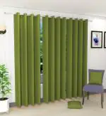 Decorvilla Mehndi Green Solid Faux Silk Blackout Door Curtains - 7 Ft