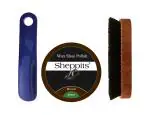 Sheppits Premium Wax Shoe Polish (Brown), Shoe Polish Brush & Shoe Horn (Navy Blue) Combo | Shoe Care Kit