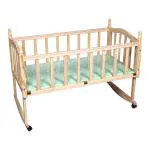 Tiffy & Toffee Sleepy Baby Wooden Cot / Crib / Cradle with Mosquito Net & Mattress | Rocking, Teeth Rail | For 0-24 Months; Upto 20Kg Baby