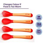 The Little Lookers Silicone Tip Heat Sensitive Silicone Spoons | Temperature Sensing Spoons | Spoon & Fork Set - (Red)(Pack Of 2)