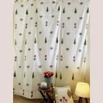 Playful Stitches Cotton Curtains 7 feet Long Set of 2 | Black Out Curtain for Door | Handblocked with Natural dye | Latest Modern Parde for Living Room Bedroom - Leaf and Flower Printed
