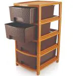 Tedemel Homace Dura Multipurpose Plastic Drawer System Organizer Rack Home and Kitchen (4 Layer, Dark brown)