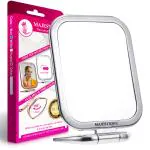 MAJESTIQUE Tabletop Mount Double Side Makeup Mirror, 1X/20X Square Zoom Mirror, Vanity Mirror with Stand for Desk Table Camping Travel Personal, 180 Degree - Color May Vary