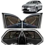 Kingsway Car Magnetic Sun Shades Curtains for Honda City, Model Year : 2009 - 2013, Half Cut in Front Window with Rear Windshield, Color : Black, Cotton Mesh, Complete Set of 5 Piece