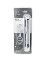 PARKER Vector Stainless Steel CT Rollerball Pen with SS Free Key Chain Ink Color - BLUE