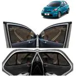 Kingsway Car Magnetic Sun Shades Curtains for Nissan Micra Active, Model Year : 2010 Onwards, Half Cut in Front Window, Color : Black, Cotton Mesh, Complete Set of 4 Piece