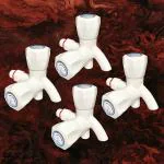 CUROVIT Polo PVC BIB Cock 2 in 1 Tap Quarter Turn Fitting Finish Water Tap (Set of 4 PC, 15mm, Off White)