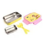 Youp Stainless Steel Kids Single Compartment Lunch Box| Tiffin & Meal Holder with Spoon (Yellow)