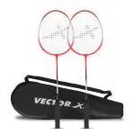 Vector X VXB 150 Badminton Racquet Set Aluminium Head and Steel Shaft with Full Cover (Red)