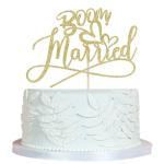 Festiko Boom Married Wedding Cake Topper, Funny Cake Topper, Quirky, Nerdy Topper, Married Cake Topper, Bridal Shower, Theme Wedding Party Supplies (Gold)