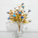 Saf Blue And Cream Glitter Flower Bunche For Decoration| Without Vase| Blue Rose Artificial Flower    (16 Inch, Pack Of 1, Flower Bunch)