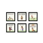 RANDOM Set of 6, In Dual Shades Kids Character Chota Bheem Motivational Quotes Framed Wall Art