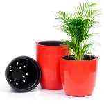 Livzing 11 Inch Self Watering Flower Pot - Virgin Round Plastic Planter with Drainage Holes - Gamla Planter Pots - Modern Decorative Flower Pots for Indoor- Outdoor-Red(Pack of 3)