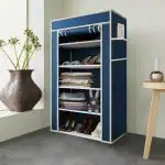 Maison & Cuisine Wardrobe Multipurpose Collapsible Cabinet Rack Storage Organizer Foldable Almirah Non-Woven Laminated Fabric 5 Shelves , 1 Side Pocket