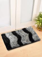 FABINALIV Black Abstract Polyester Small Size Door Mat (60 x 40 cm)