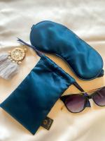 Plain Navy Blue Satin Eyemask with piping & fabric covered elastic (Pk of 2 - 1pc of eyemask + 1 pc pouch) -