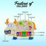 Aimerly Multicolor Musical Cow Piano Toy with Flashing Light & Sound for Kid, Early Development Musical Toy Plastic