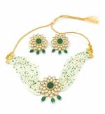 Bella Store Dark Green Brass Handmade Kundan Golden Chokar Necklace with Shining Beads for Women