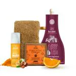 Nat Habit Body & Face Care Combo for Maintaining Healthy Skin - Chandan Nagakesar Lepa , Exfoliating Orange Soap, Sun Dried Loofah Single Pack & Turmeric Nutmeg Face Malai for Prime Radiance, Inner Glow & Daily Care