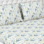 Haus & Kinder Bedsheet for Double Bed, Elastic Fitted King Size | 200 TC Cotton Fitted Elastic Bed Sheet for King Size Bed (72 X 78 Inches + 13 Inches Deep Pocket) | Floral Blue