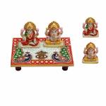 WELNO International White Marble Multicolour Laxmi Ganesh Idol with Chowki God Idol for Diwali, Corporate Gift Gifts,for Pooja Purpose(size-6x4)