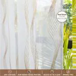 Urban Space Linen Textured Metallic Gold Foil Sheer Curtains for Door, Set of 2 Curtains with Tieback and Eyelets (Door -7 ft x 4 ft, Double Wave White)