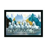 Dharvika Innovations Design 49 Synthetic Seven Horses Vastu Painting With Frame, 14 X 20 Inch
