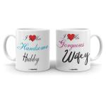 Cheeksy I Love Handsome Hubby I Love Gorgeous Wifey Printed 300 Ml Set Of 2 Stylish Coffee Tea Mug For Couples,Husband-Wife,Girlfriend-Boyfriend,Anniversary,Wedding And Valentine Gift,Under 400