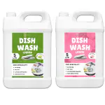 FLISKO Dishwash Liquid Green 5L & Pink 5L Non Toxic, Eco-Friendly | Removes Tough Grease