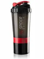Homeleven Spider Protein Gym Shaker Bottle BPA Free Leak Proof Plastic with Extra Compartment 500 ML - Red