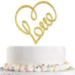 Festiko Gold Glitter Love Cake Topper For Valentines Day, Engaged, Wedding Party, Love You More Party Decoration
