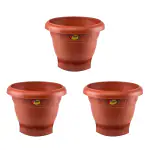 Rishta 12 Inch Eco Planters with Tray - Plant Pot Virgin PP Conical Shape for Home, Office - Pack 3