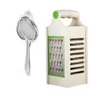 URBAN BUY Stainless Steel Tea Strainer With Plastic 4 in 1 Grater & Multicolour & (Pack of 2)