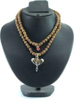 Shivoham Wood 1 Mukhi Rudraksha Silver Cap with 5 Mukhi Rudraksha Mala Necklace Set